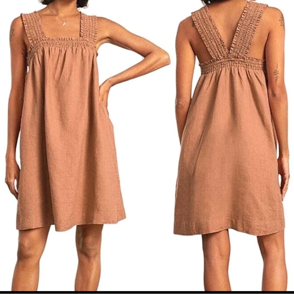 EVERLANE The Smocked Linen Dress 100% linen Sleeveless Tawny
Brown Oversized Sz